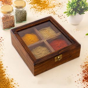 กล่องใส่เครื่องเทศไม้ KHATI HOUSE SpiceVault รุ่นพรีเมียม งานแฮนด์เมด 4 ช่อง พร้อมฝาแก้ว - Product Image 6