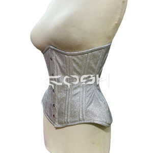 Corset sous-poitrine scintillant argenté avec dos noir à lacets - Product Image 4