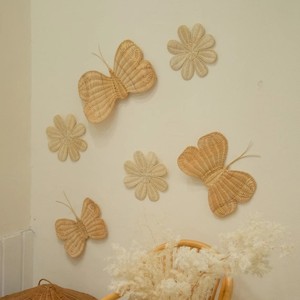 Conjunto Hecho a Mano de Dos Mariposas Tejidas de Ratán, Decoración de Pared Art Deco Vintage Ecológica de Vietnam, Decoración Navideña PARA EL Hogar - Product Image 3