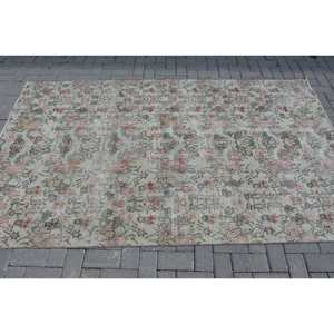 Alfombra de lana turca Vintage 4,9 pies X 8,3 pies Beige Rosa Patchwork diseño técnica de tejido plano para decoración de sala de estar látex - Product Image 3