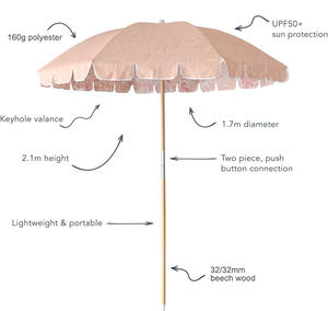Voyage léger 6FT UPF50 + <span class=keywords><strong>Protection</strong></span> solaire Parasols extérieurs Boho rétro en bois pôle frange <span class=keywords><strong>parasol</strong></span> de plage avec cantonnière trou de serrure - Product Image 2