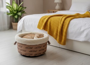 Lit pour animaux de compagnie en forme de pot profond Amistar, tissu Oxford et coussin en fausse fourrure pour animaux de compagnie - Product Image 2
