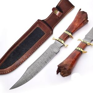 Couteau Bowie en acier Damas fait main avec manche en os de chameau et étui en cuir fin, couteau d'extérieur, vente en gros, couteau de camping - Product Image 4