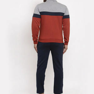 Fournisseur en gros Dernier ensemble de survêtement décontracté en coton à blocs de couleur Confortable Veste à col polo et pantalon Ensemble de survêtement pour homme à porter au quotidien - Product Image 2