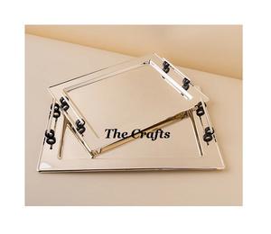 ชุดถาดเสิร์ฟสแตนเลส 2 ใบ รูปทรงต่างๆ ดีไซน์ทันสมัย ถาดใส่อาหาร/ช็อคโกแลต พร้อมหูจับลายทอง - Product Image 3