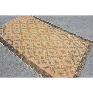 Alfombra Vintage turca de área grande, 4,5x7,5 pies, marrón, Beige, diseño de retazos, Material de lana, respaldo de látex, Tabriz para habitación de adolescentes - Product Image 2