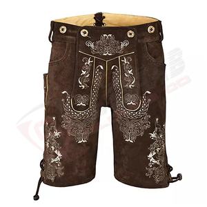 Cuero genuino Nueva moda Transpirable Ropa casual-Hombres Bavarian Trachten-Lederhosen Trajes de cuero marrón-pantalones cortos - Product Image 2