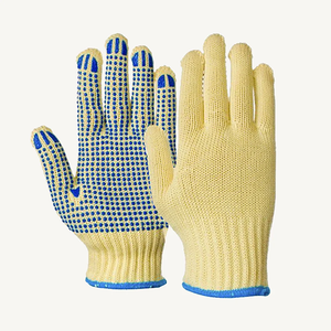 Gants de travail en coton avec texture micro-diamantée en relief, poignet tricoté antidérapant, manchette rouge, gants de sécurité polyvalents - Product Image 3