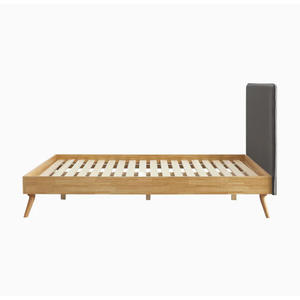 Cadre de lit en bois de teck massif au design moderne avec tête de lit rembourrée pour chambre à coucher en intérieur - Product Image 4