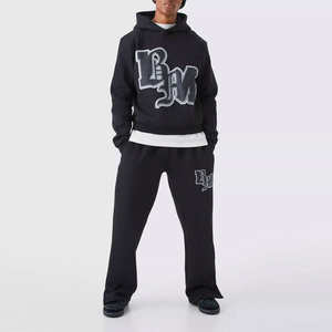 Custom Men <b>Oversized</b> Stacked Tracksuit Eco-Friendly Organic Cotton Fleece 2 Piece Set Graphic Printed Hoodie and Stacked <b>Joggers</b> - Product Image 1