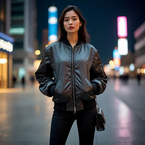 2024 chaqueta de bombardero de béisbol de satén para mujer, ropa de calle informal de manga larga acolchada para mujer - Product Image 3