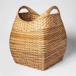 Elegante cesta de ratán con forro de tela hecha a mano con materiales ecológicos, ideal para la decoración rústica decorativa del hogar - Product Image 4