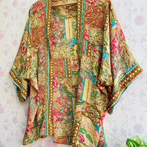 Kimono de seda chaqueta cárdigan plumero Vintage bohemio chaqueta regalo de Navidad Kimono corto - Product Image 1