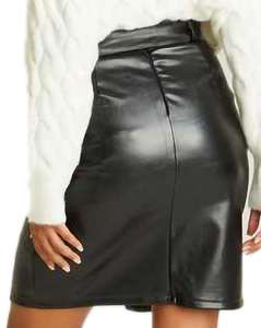 Vente flash Jupe en cuir pour femmes Longueur courte Hiver Lavée 100% cuir Tissu à paillettes Jupe en cuir - Product Image 5