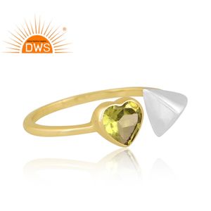 Latest Design Fine Sterling Silver 18K Gold Plated Natural Peridot Gemstone <b>Adjustable</b> <b>Ring</b> Demi Fine Jewelry Manufacturer - Product Image 3