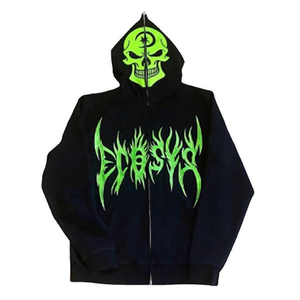 Heavyweight 465GSM Custom Distressed Streetwear Y2K Oversized Full Face Zip up Hoodie Over Face Hoodies Hombres - Product Image 2