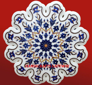 <b>White</b> <b>Marble</b> Inlay Work Flower Design Shape Handmade <b>Dining</b> <b>Table</b> Top With Fine Finishing for Living & <b>Dining</b> Rooms <b>Marble</b> <b>Table</b> - Product Image 1