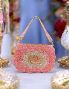 Designer Party Clutch Bag with Double Side <b>Crystal</b> Oval Embroidery & Pearl Tassels Classy Fashion <b>Accessories</b> for Work and Play - Product Image 1