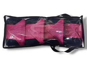 Conjunto de bolsa de vendajes ecuestres de lana Polar de alta calidad azul marino con tela de purpurina Rosa mejor diseño vendajes de caballo - Product Image 5