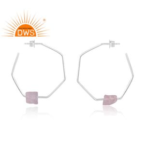 Meilleure vente argent Sterling naturel Rose Quartz pierre précieuse boucle d'oreille bijoux personnalisés pour les femmes cadeau pour elle - Product Image 4