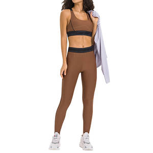 Marque distributeur Ensemble yoga grande taille couleur unie pour femmes-100% coton, respirant et écologique, vêtements de sport deux pièces - Product Image 1