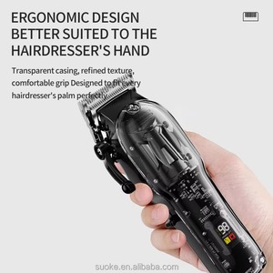 Tondeuse à cheveux sans fil rouge transparente, rechargeable par USB, affichage LED de la puissance, machine à couper les cheveux avec 4 peignes pour hommes, usage professionnel - Product Image 2