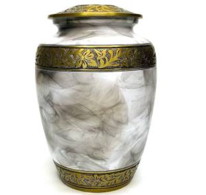 Urnes de crémation pour adultes en laiton de haute qualité et de nouvelle forme avec finition en émail or et blanc. - Product Image 5