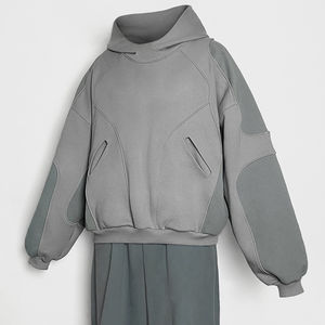 Nueva venta al por mayor de ropa de calle personalizada de alto peso 100% algodón sudaderas con capucha de gran tamaño Casual para hombre Colorblock Hooded Pullover - Product Image 4