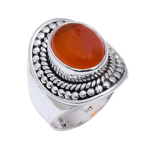 Solid 925 <b>Sterling</b> <b>Silver</b> Rhodium Plated Bezel <b>Set</b> Carnelian Gemstone Handmade Trendy Wedding & Party Engagement <b>Ring</b> - Product Image 1