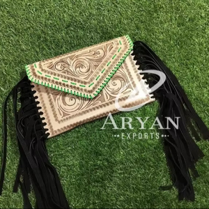 Nouveau Western élégant à motifs repoussé à la main en cuir frange sac à main en cuir véritable sculpture sacs à bandoulière sacs de créateur pour les femmes - Product Image 1