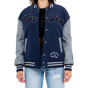 Chaquetas universitarias cortas informales para mujer, manga larga desgastada, forro de lana elástico con botones de cuero, suministro al por mayor impermeable - Product Image 1