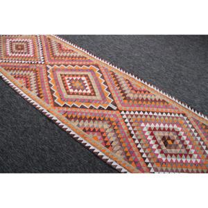 พรมขนาด 2.9x10.7 ฟุต, พรมตุรกีโบราณขนาดเล็ก, พรมขนแกะเฮอร์กีสีรุ้ง - Product Image 3