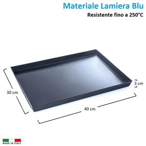 Set di 3 teglie per Pizza rettangolari 30x40cm in ferro blu per forni domestici e pizzerie per la cottura di pizze Focaccia dolci - Product Image 2