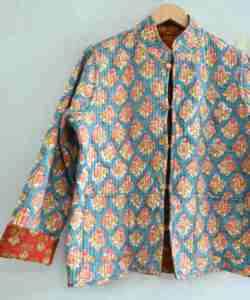 Abrigo de invierno de algodón acolchado de manga larga Chaqueta con estampado de bloque para mujer con diseño floral hecho a mano vintage - Product Image 2