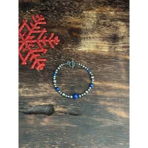 Navajo Style Lapis & Sterling Silver Beaded <b>Bracelet</b> <b>Ball</b>-shaped Pattern for Gift - Product Image 1