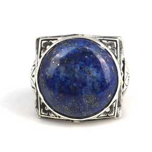 Anillo de hombre de plata de ley 925 con piedra de lapislázuli auténtica y grabado a mano - Product Image 4