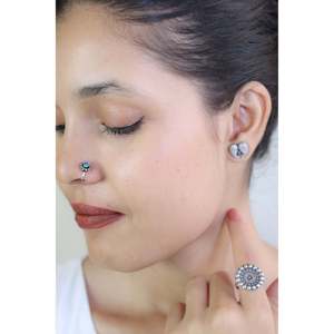 Boucles d'oreilles à clip Nazakat en argent 925 avec turquoise tibétaine ronde, style tibétain élégant pour femmes - Product Image 4