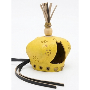 Custom Designs Yellow Leather Falconry Hood With Embossed Design And Tassel Top Hunting Equipment For Birds Prey Falconry Hood - Product Image 1