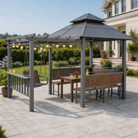 Ensemble de balançoires et de table à manger pour extérieur avec toit rigide en aluminium |   Gazebo de jardin résistant aux intempéries pour 6 personnes avec table et balançoire pour la cour de villa