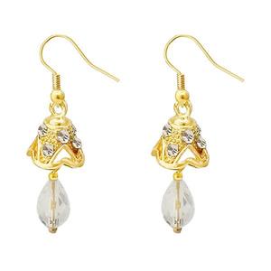 Pendientes de tuerca finos Kriaa Jhumki chapados en oro con piedra austriaca blanca modelo 1313706G - Product Image 1