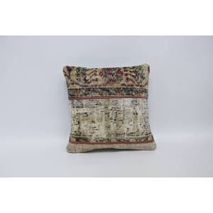 16x16 Beige Laine Kantha Patchwork Oreiller De Luxe Vintage Floral Tissé Coussin pour Literie Plancher Rustique Carré 18x18 Floral - Product Image 1