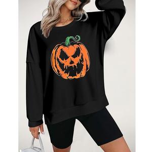 Sudadera de algodón informal cómoda con estampado de hombros inclinados y cuello redondo de manga larga de lujo para mujer de Bangladesh - Product Image 3