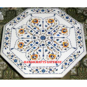 Dessus de table en incrustation de marbre blanc de fabrication indienne moderne antique de forme octogonale avec incrustation de pierre naturelle pour la décoration de la maison à manger - Product Image 1