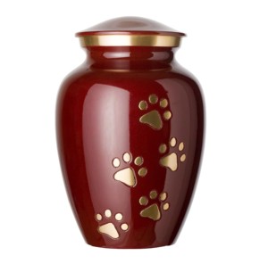 Top Classic Brass Cremation Pet <b>Urns</b> With Paw Print Design and Red Color Finished Highest Quality Metal Pet Funeral <b>Urns</b> - Product Image 1