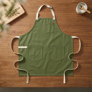 Delantal sin Mangas de Lona Amarilla con Bolsillos, Resistente al Agua, Ecológico, Lavable a Máquina, para Cocinar, Uso Diario, Tejido de Lona - Product Image 3