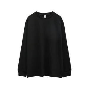 T-shirt à manches longues et col en O en coton épais 250g avec logo brodé personnalisé T-shirt pour hommes et femmes - Product Image 3