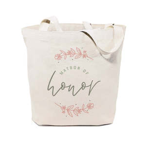 Floral Cotton Canvas Tote Bag for Matron of Honor Wedding Open Closure Solid Color Pattern - Product Image 1
