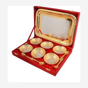 6 Pcs Set Gold and Silver Plated <b>Bowl</b> and Spoon Set the Perfect Gift Item with <b>Red</b> Velvet Gifts Box Available in Sets Available - Product Image 6