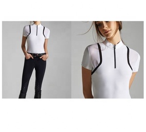 Camisa de competición de montar a caballo para mujer, camisa de manga corta con media cremallera - Product Image 1