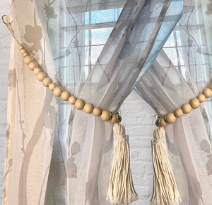 Beaded Curtain <b>Tiebacks</b> Set of 2 - Window Treatment, Natural Wood Drapery Holdbacks - Product Image 2